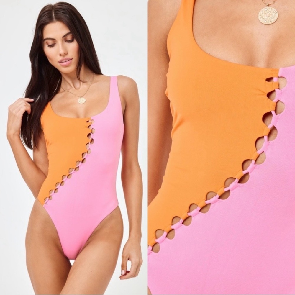 l*space Pink and Orange One-Piece Swimsuit - Picture 1 of 6